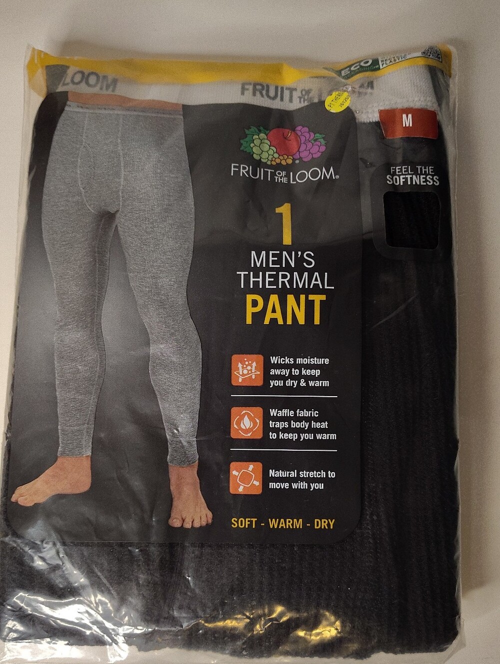 FRUIT of the LOOM Men’s Size M (32-34) Thermal Pants Base Layer • Black Soot NEW